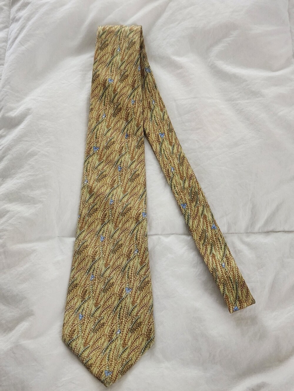 salvatore ferragamo tie Silk Gold Wheat With Butterflies